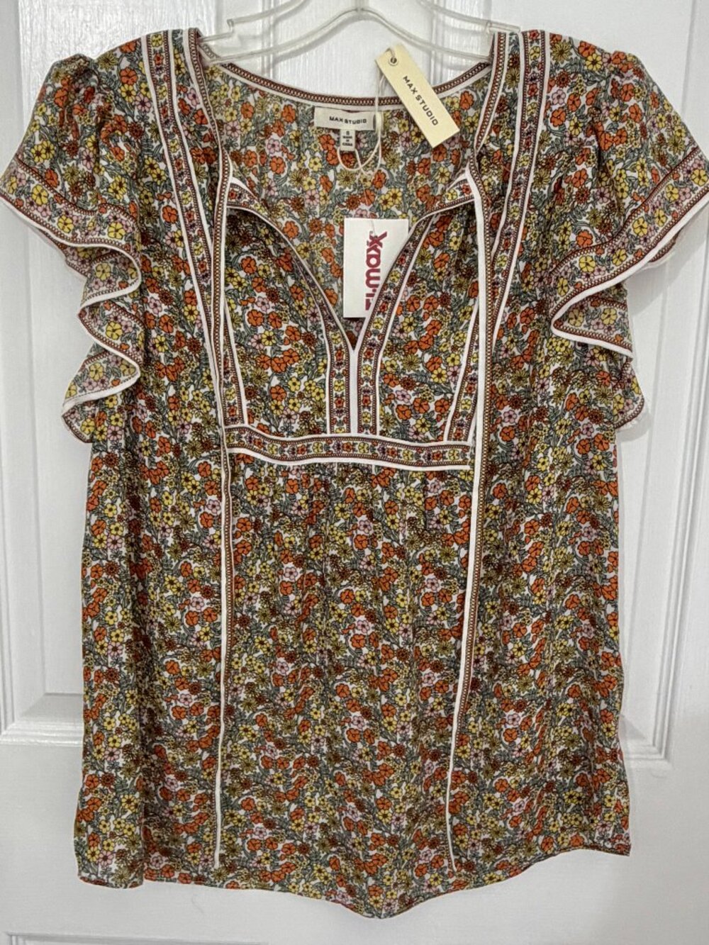 BRAND NEW MAX STUDIO BEAUTIFUL FLORAL FLOWERS BABYDOLL SHIRT TOP - SIZE SMALL S